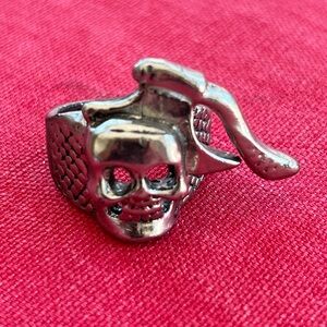 Vintage Biker Silver Skull and Axe Ring